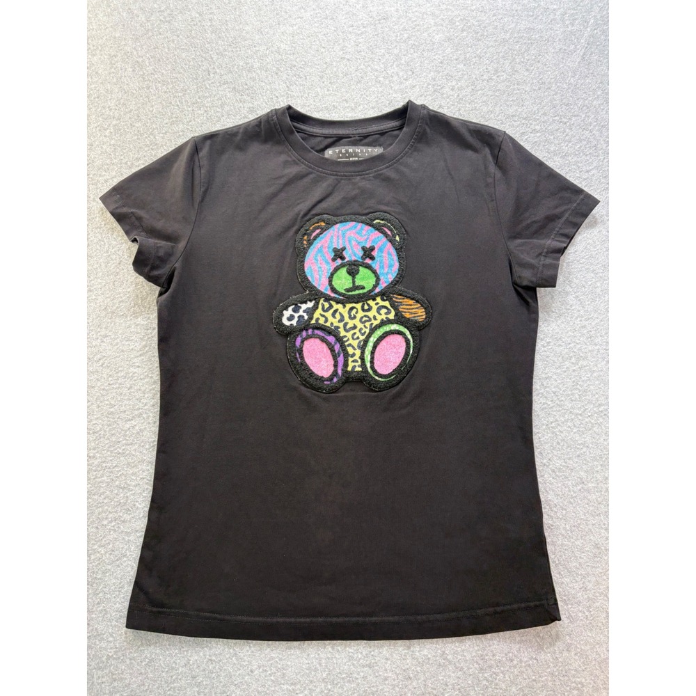Eternity BCAD Mens Med‎ Black Teddy Bear Patch Graphic T-Shirt Streetwear Cotton